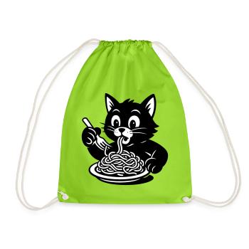 Katze iss Spagetti Meme - Turnbeutel - Neongrün - Vorne