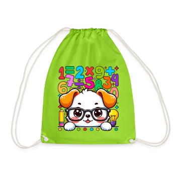 T-shirt imprimé « Number Day Maths » avec un adorable chiot mathématique - Sac de sport léger - vert néon - Devant