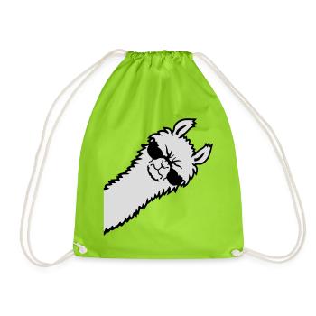 Lama Wütend Guckend Seite Sonnenbrille Cool Sauer - Turnbeutel - Neongrün - Vorne