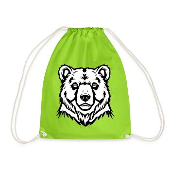 Bär Bärenkopf Bären T-shirt Geschenk - Turnbeutel - Neongrün - Vorne