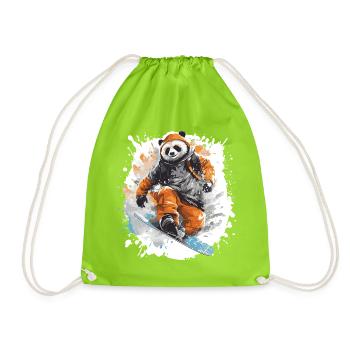 Panda Snowboard - Drawstring Bag - neon green - Front