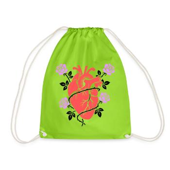 Anatomisches Herz Rosen Bunt - Turnbeutel - Neongrün - Vorne
