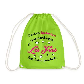 Cadeau naissance bébé fille Septembre Fées Humour - Sac de sport léger - vert néon - Devant