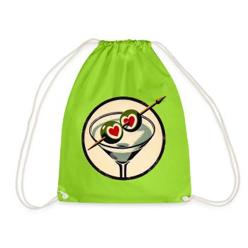 Heart Eyes Martini Olive Retro - Drawstring Bag - neon green - Front