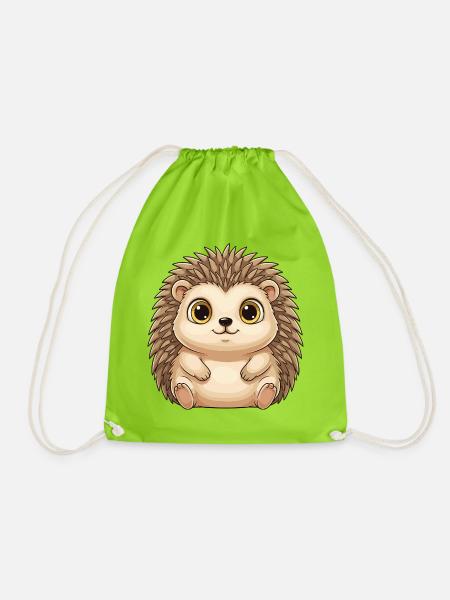 Niedlicher Igel – Kawaii Stil mit großen Augen - Turnbeutel - Neongrün