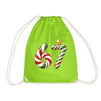 Candy Cane 67 meme  - Drawstring Bag - neon green - Front