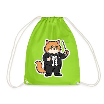Dirigent Katze Orchester Taktstock T-Shirt - Turnbeutel - Neongrün - Vorne