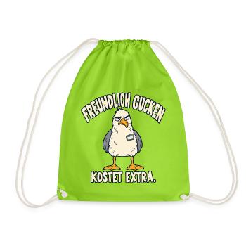 Freundlich gucken kostet extra – Möwe - Turnbeutel - Neongrün - Vorne