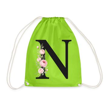 N Buchstabe Monogram Floral - Turnbeutel - Neongrün - Vorne