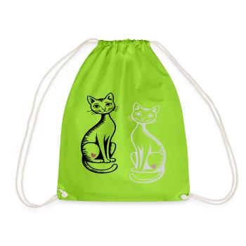 zwei Katzen - Turnbeutel - Neongrün - Vorne