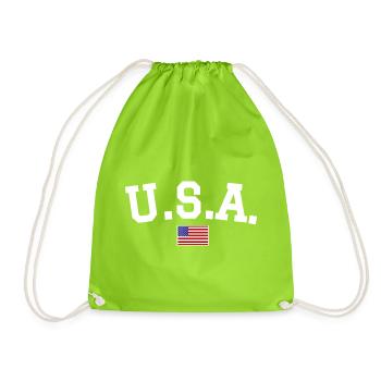USA Flag Design White - Drawstring Bag - neon green - Front