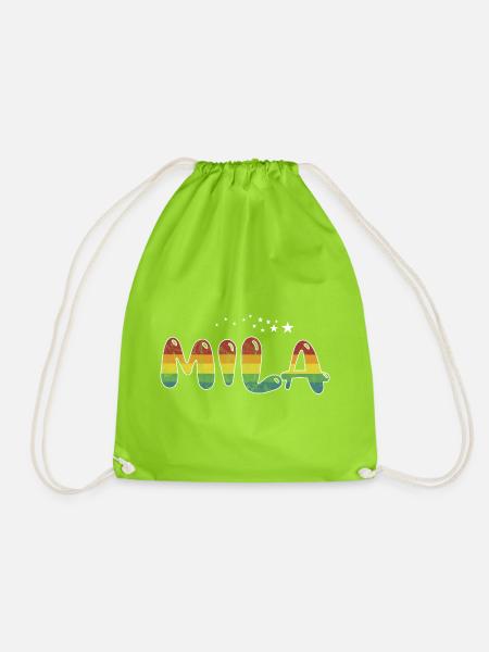 Vorname Mila Mädchenname Namensgeschenk - Turnbeutel - Neongrün
