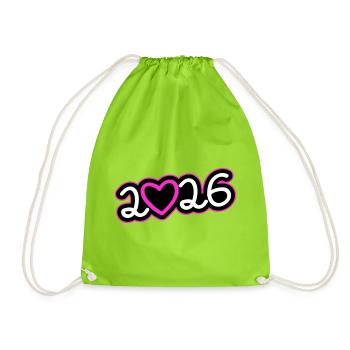 2026 Heart - Drawstring Bag - neon green - Front