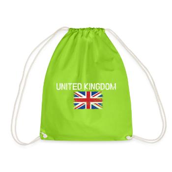 United Kingdom Distressed Flag Print - Drawstring Bag - neon green - Front