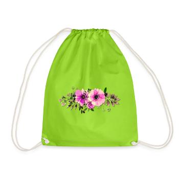 Watercolor Pink Roses Line - Drawstring Bag - neon green - Front
