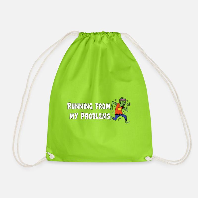 Running from my problems – Lustiger Zombie Spruch - Turnbeutel - Neongrün