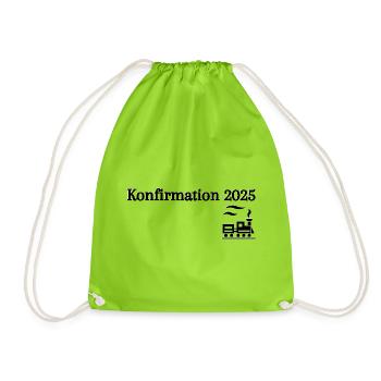 Konfirmation 2025 losfahrender Zug Reise - Turnbeutel - Neongrün - Vorne