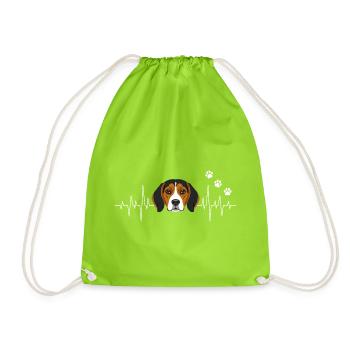Herzschlaghund Beagle - Turnbeutel - Neongrün - Vorne