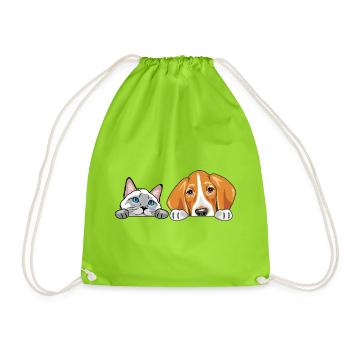 Peeking_Siamese_cat_and_Foxhound_dog - Turnbeutel - Neongrün - Vorne