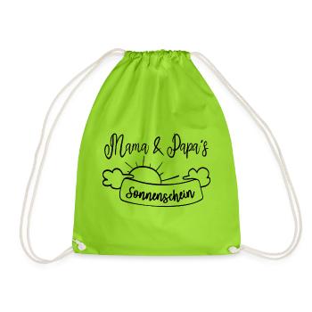 Mama und Papas Sonnenschein, Eltern Kind Liebe - Turnbeutel - Neongrün - Vorne