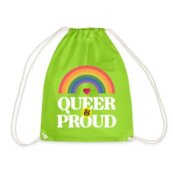 LGBT Pride Month - Queer and Proud - Drawstring Bag - neon green - Front