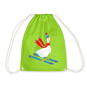Goose on skis - Drawstring Bag - neon green - Front