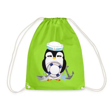 Pingouin mignon comme un marin dans un look marine - Sac de sport léger - vert néon - Devant