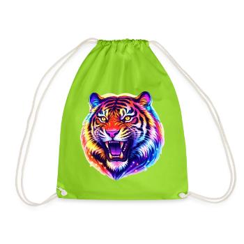 Tiger Head - Drawstring Bag - neon green - Front