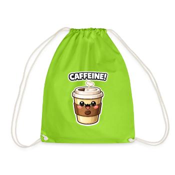 Kawaii Kaffee Becher Lächelnd Cartoon - Turnbeutel - Neongrün - Vorne