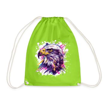 Color Explosion Eagle Head Art - Drawstring Bag - neon green - Front