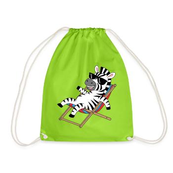 Zebra in deck chair with sunglasses - Drawstring Bag - neon green - Front