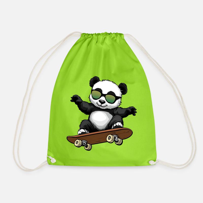 Panda Skateboarder Bär - Turnbeutel - Neongrün