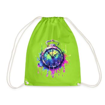 Colorful clock with splashes of color - Drawstring Bag - neon green - Front