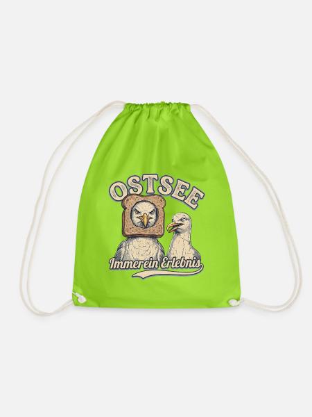 lustige Ostsee Möwe - Turnbeutel - Neongrün