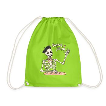 Bone Jour – Skelettgruß - Turnbeutel - Neongrün - Vorne