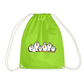 Pinguin Familie mit Schneemann - Turnbeutel - Neongrün - Vorne