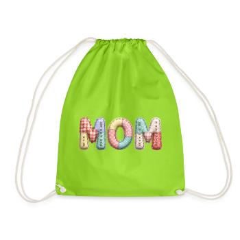 Mom Schriftzug Patchwork Stoff Look - Turnbeutel - Neongrün - Vorne