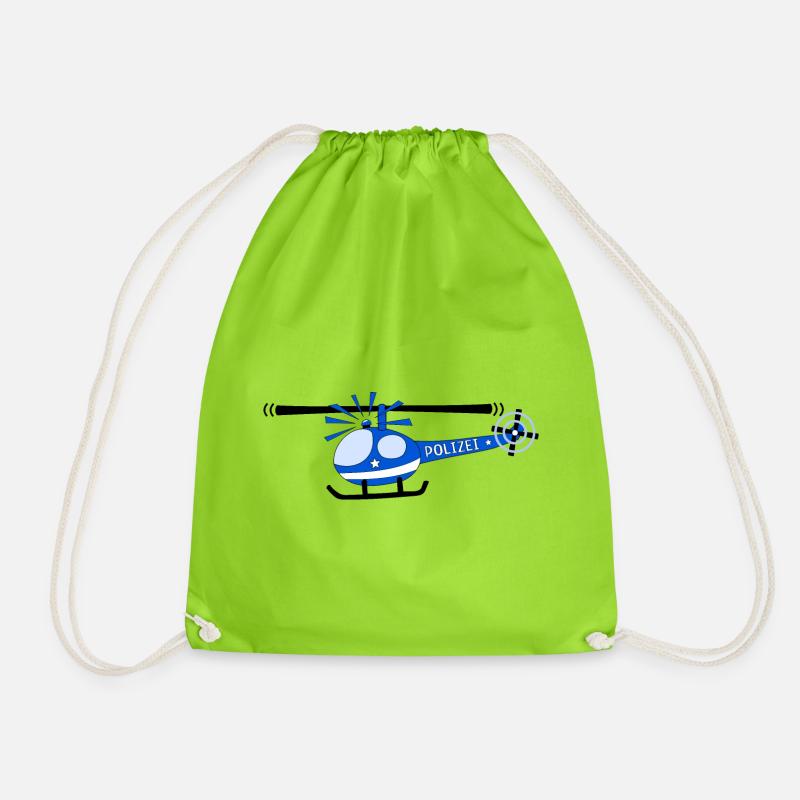 Hubschrauber Polizei Kinder - Turnbeutel - Neongrün