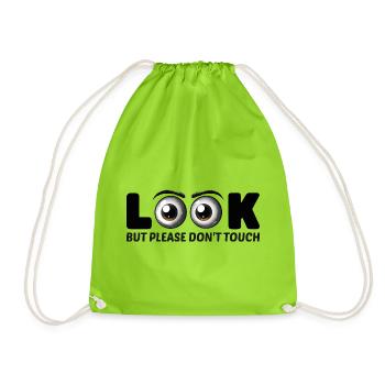 Look But Please Don’t Touch – Lustiges Augen-Desi - Turnbeutel - Neongrün - Vorne