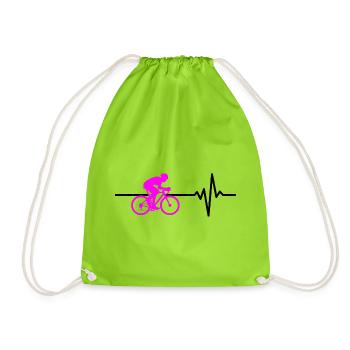ROAD BIKE RIDING BIKE HEARTBEAT PINK BIKE - Drawstring Bag - neon green - Front