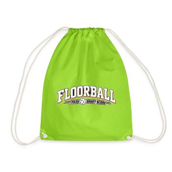 Floorball Pass Schuss Score - Turnbeutel - Neongrün - Vorne