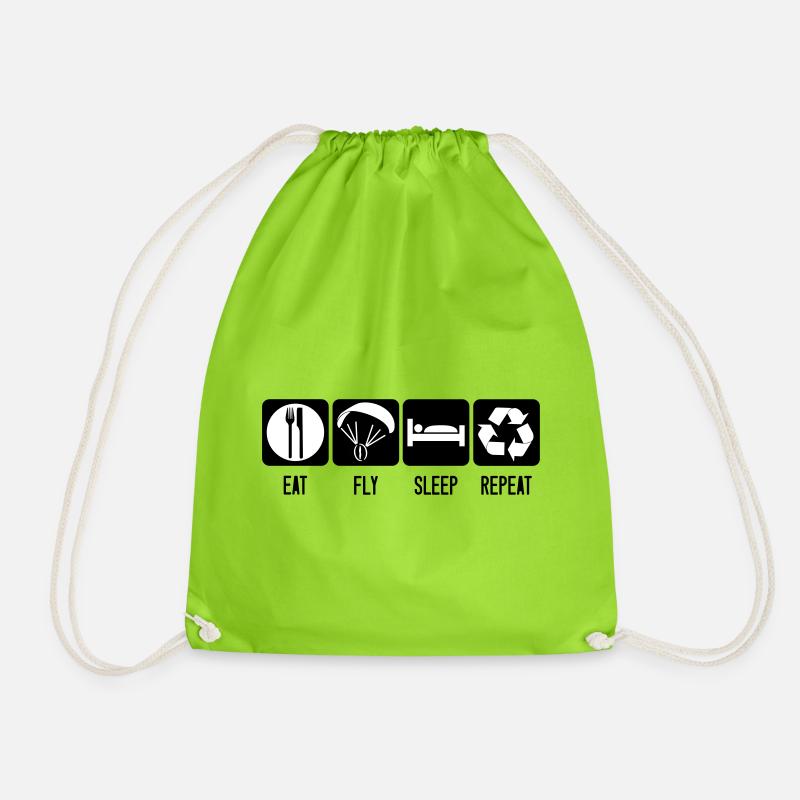 Paramotor Eat Fly Sleep Repeat - Paramotor White - Drawstring Bag - neon green