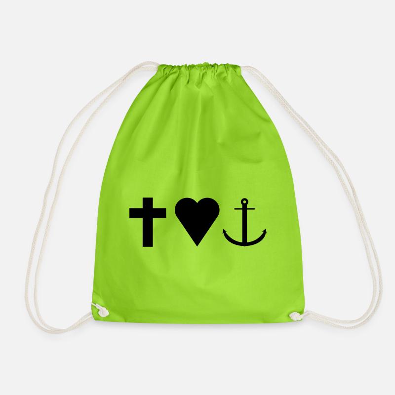 Glaube Liebe Hoffnung - Kreuz Herz Anker - Turnbeutel - Neongrün