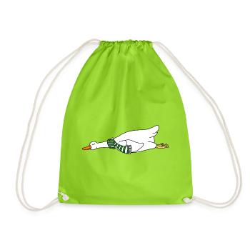 Funny Flying Duck Goose Scarf Cozy Winter Holiday - Drawstring Bag - neon green - Front