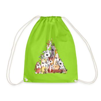 MERRY WOOFMAS Christmas dog pile I dogs - Drawstring Bag - neon green - Front