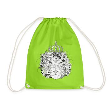 majestätisch geschmückter Löwe mit Blumen & Krone - Turnbeutel - Neongrün - Vorne