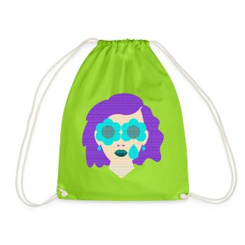 Mrs. Tear Flowers vintage graphic - Drawstring Bag - neon green - Front