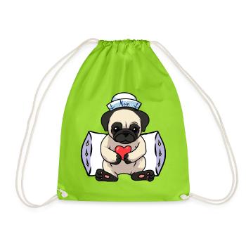 Pug Dog Heart Sailor Love Sailor Ahoy - Drawstring Bag - neon green - Front