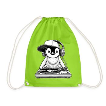 motif de pingouin cool en tant que DJ avec des écouteurs - Sac de sport léger - vert néon - Devant