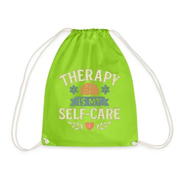 Therapy is My Self-Care Motif, Wellness  - Drawstring Bag - neon green - Front